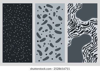 Conjunto de fundos abstratos monocromáticos: soluções discretas e elegantes para projetos de design. Planos de fundo abstratos feitos em tons de cinza. Ideal para criar materiais visuais eficazes
