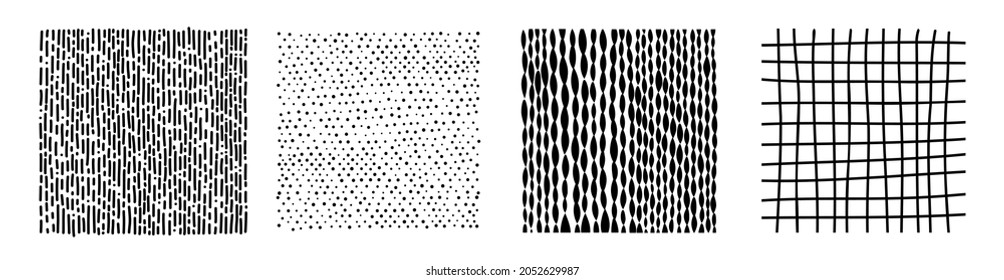 Conjunto de fondos abstractos monocromáticos. Ilustración vectorial con puntos y líneas para el fondo. Textos negros dibujados a mano