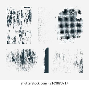 Satz von monochromen abstrakten Vektorgrafik-Grunge-Texturen.