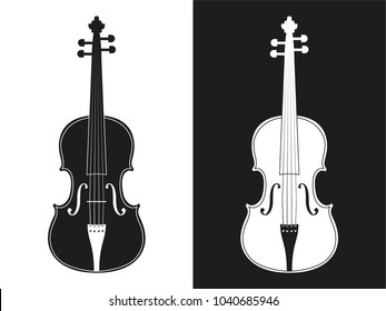 Set of monochrome abstraction of two violins on black and white background, classical musical instrument, vector illustration