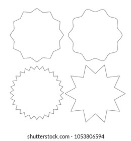 Set of monochrome black and white blank labels various shape. Sunburst and starburst badges. Vector illustration