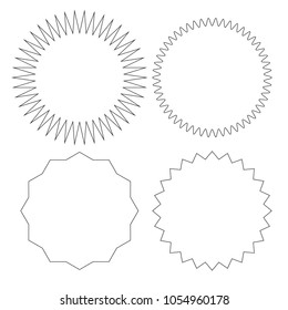 Set of monochrome black and white blank labels various shape. Sunburst and starburst badges. Vector illustration