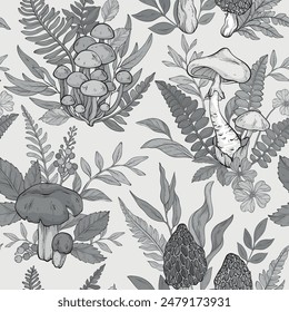 set of monochrome bouquets, floral elements isolated on white background. Vector illustration