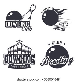 Set Monochrome Bowling Themed Labels Bowling Stock Vector (Royalty Free ...