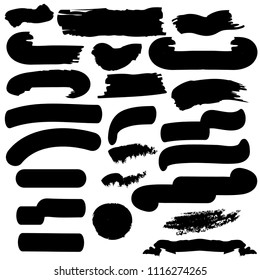 Set of Monochrome Brush Strokes in Grunge Style for Your Design Isolated on White Background. Vector Illustration