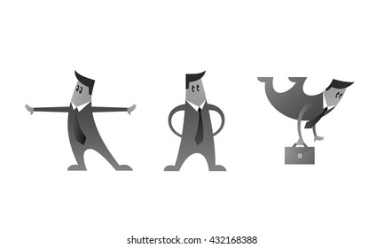 Set of monochrome business characters. Three vector office men in suits.