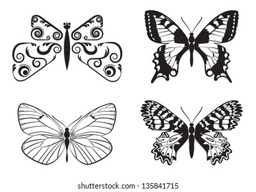 Set of monochrome butterflies. Vector.