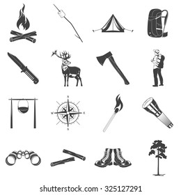 Set if monochrome camping icons. Vector EPS8 illustration. 