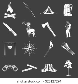Set if monochrome camping icons. Vector EPS8 illustration. 