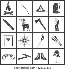 Set if monochrome camping icons. Vector EPS8 illustration. 