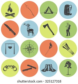 Set if monochrome camping icons. Vector EPS8 illustration. 