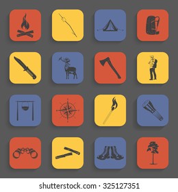 Set if monochrome camping icons. Vector EPS10 illustration. 