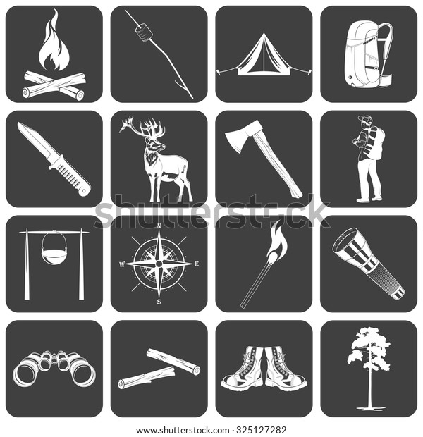 Set if monochrome camping icons. Vector EPS8\
illustration. 