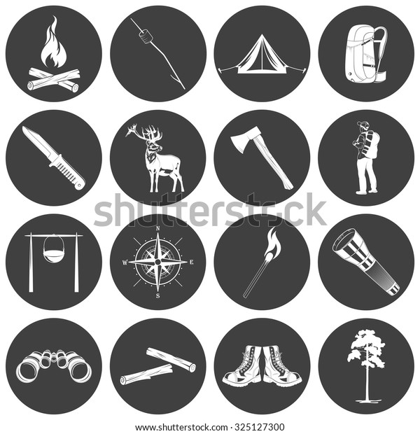 Set if monochrome camping icons. Vector EPS8\
illustration. 