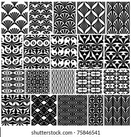 Set of monochrome classic geometric seamless patterns. Traditional vector backgrounds collection.