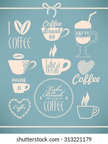 Set of monochrome coffee break vector icons 