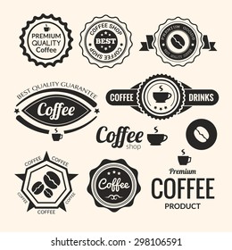 Set of monochrome coffee labels and badges. Retro style coffee vintage 