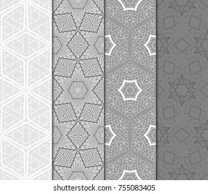 Set of Monochrome color decorative wallpaper. Seamless Geometric pattern with floral ornament. Vector illustration