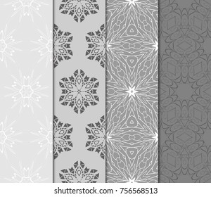 Set of Monochrome color decorative wallpaper. Seamless Geometric pattern with floral ornament. Vector illustration