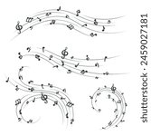 set of monochrome compositions with musical notes and Treble clef