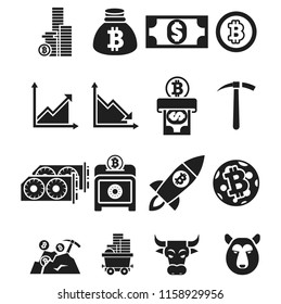 Set of monochrome cripto currency icons set. Blockchain monochromeicons.