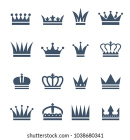 Set of monochrome crowns. Illustrations for luxury badges. Vector crown for king, royal luxury vintage crown for prince or emperor