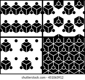 Set of monochrome diamond and circle shapes seamless pattern background vector.