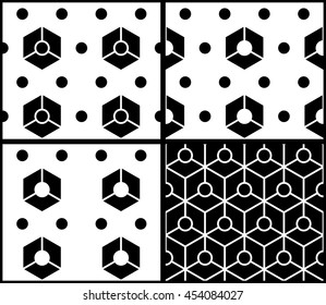 Set of monochrome diamond and circle shapes seamless pattern background vector.