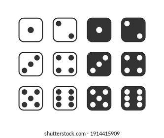 Set of monochrome dices. Vector isolated dice icons