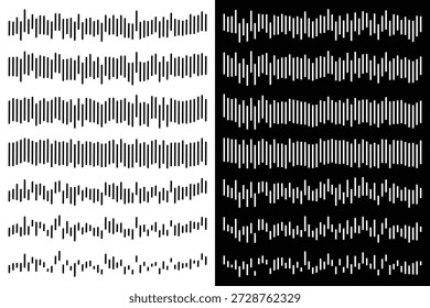 Conjunto de frecuencia de voz digital monocromática e ilustración de arte de línea de pulso de señal.