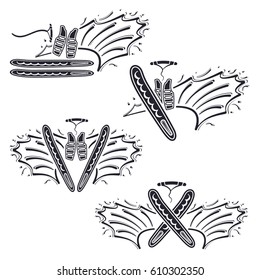 A set of monochrome emblems of water skiing and wakeboarding