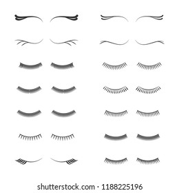a set of monochrome eyelashes. types and forms of artificial and natural eyelashes