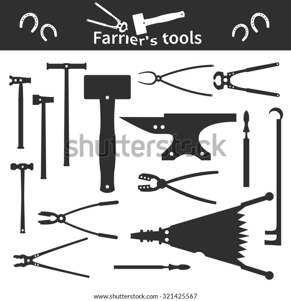 Set Monochrome Farriers Tools Icons Elements Stock Vector (Royalty Free ...