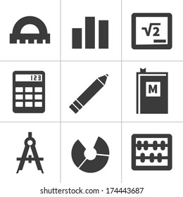 Set Of Monochrome Flat Maths Icons. Isolated On White