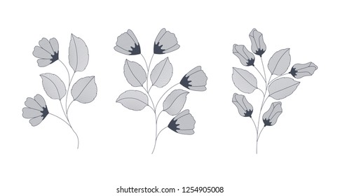 set of monochrome flowers