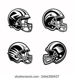 A Set of Monochrome Football Helmets, Clip Art