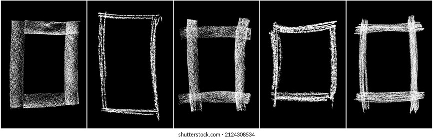 Set of Monochrome Frame for Design.  Scribble hand drawn in chalk on black background. Shabby white texture. Rusted effect. Digitally generated image. Vector illustration, Eps 10. Frame for design.