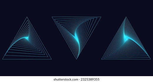 Set of Monochrome Futuristic Graphic Elements on Dark Background. Abstract Vector Symbol.