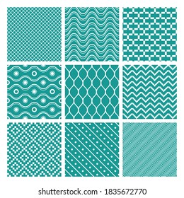 Set of monochrome geometric seamless pattern design template.  Abstract geometrical background. Original linear texture vector illustration.