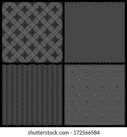 Set of monochrome geometric seamless patterns for your design. Dark version.