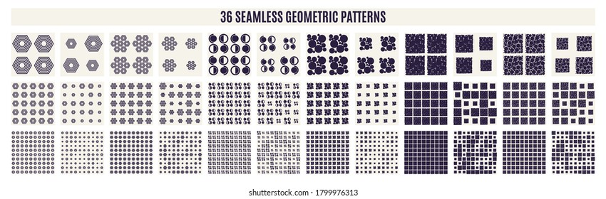 Set of monochrome geometric seamless patterns. Vector backgrounds collection.