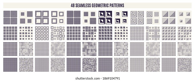 Set of monochrome geometric seamless patterns. Vector backgrounds collection.