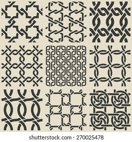 Set of monochrome geometric seamless patterns. Vector collection. eps 8