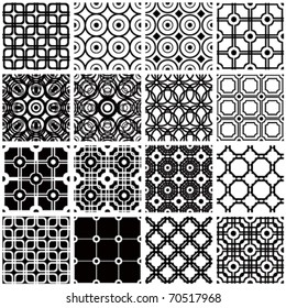 Set of monochrome geometric seamless patterns. Vector backgrounds collection.