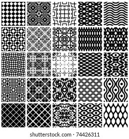 Set of monochrome geometric seamless patterns. Vector backgrounds collection.