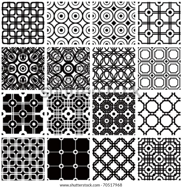 Set Monochrome Geometric Seamless Patterns Vector Stock Vector (Royalty ...