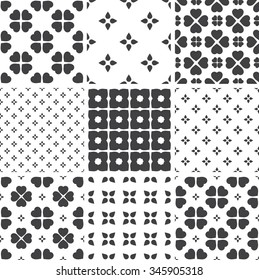 Set of monochrome geometric seamless universal patterns, tiling. Endless texture for websites, surface, wallpapers, skins, paper