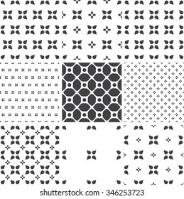 Set of monochrome geometric seamless universal patterns, tiling. Endless texture for websites, surface, wallpapers, skins, paper