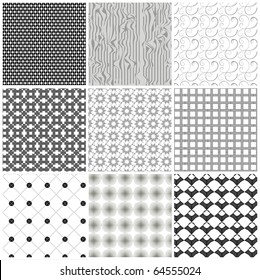 Set of monochrome geometrical patterns. Vector, EPS 8