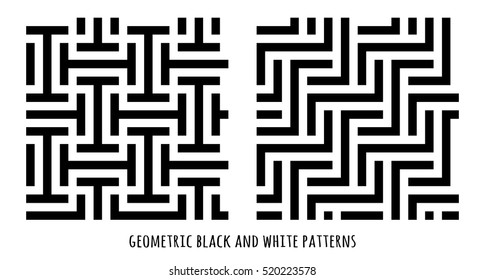 Set of monochrome geometrical seamless patterns. Black and white vector illustration.